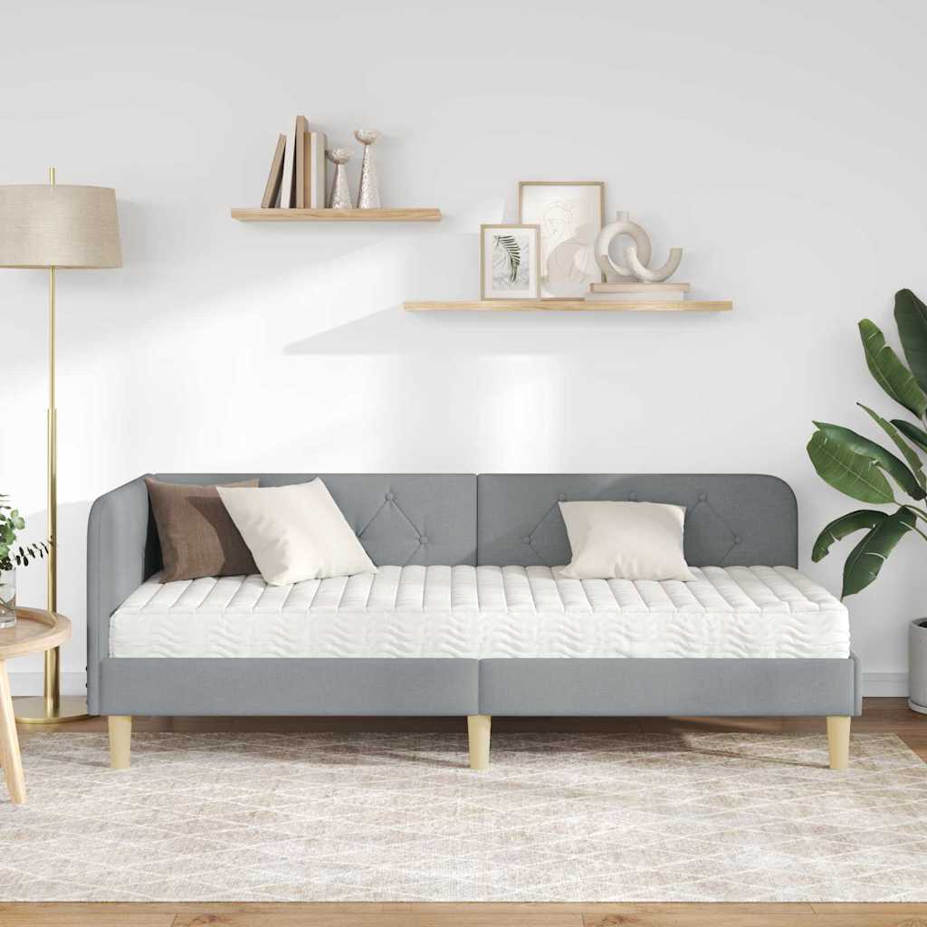 vidaXL Hoekbedframe met matras Lichtgrijs 80 x 200 cm Stof