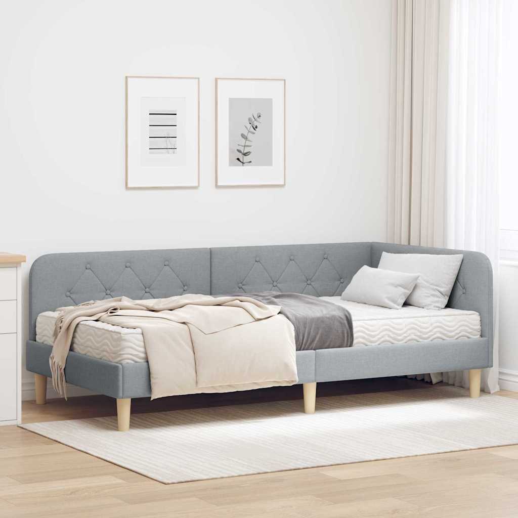 vidaXL Hoekbedframe met matras Lichtgrijs 80 x 200 cm Stof