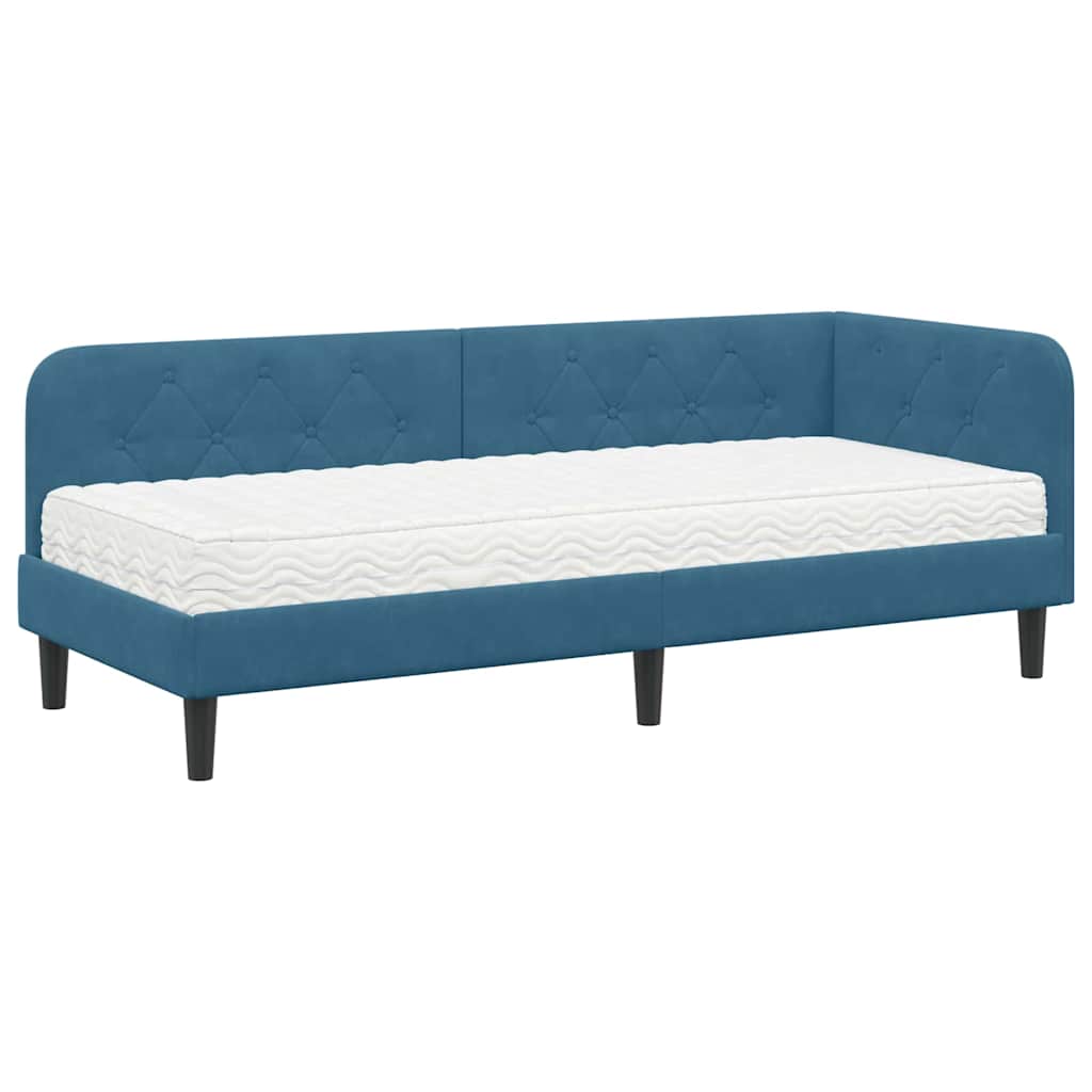 vidaXL Hoekbedframe met matras Blauw 80 x 200 cm Fluweel