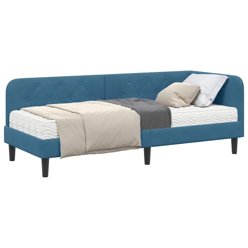 vidaXL Hoekbedframe met matras Blauw 80 x 200 cm Fluweel