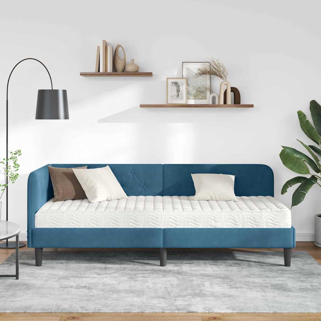 vidaXL Hoekbedframe met matras Blauw 80 x 200 cm Fluweel