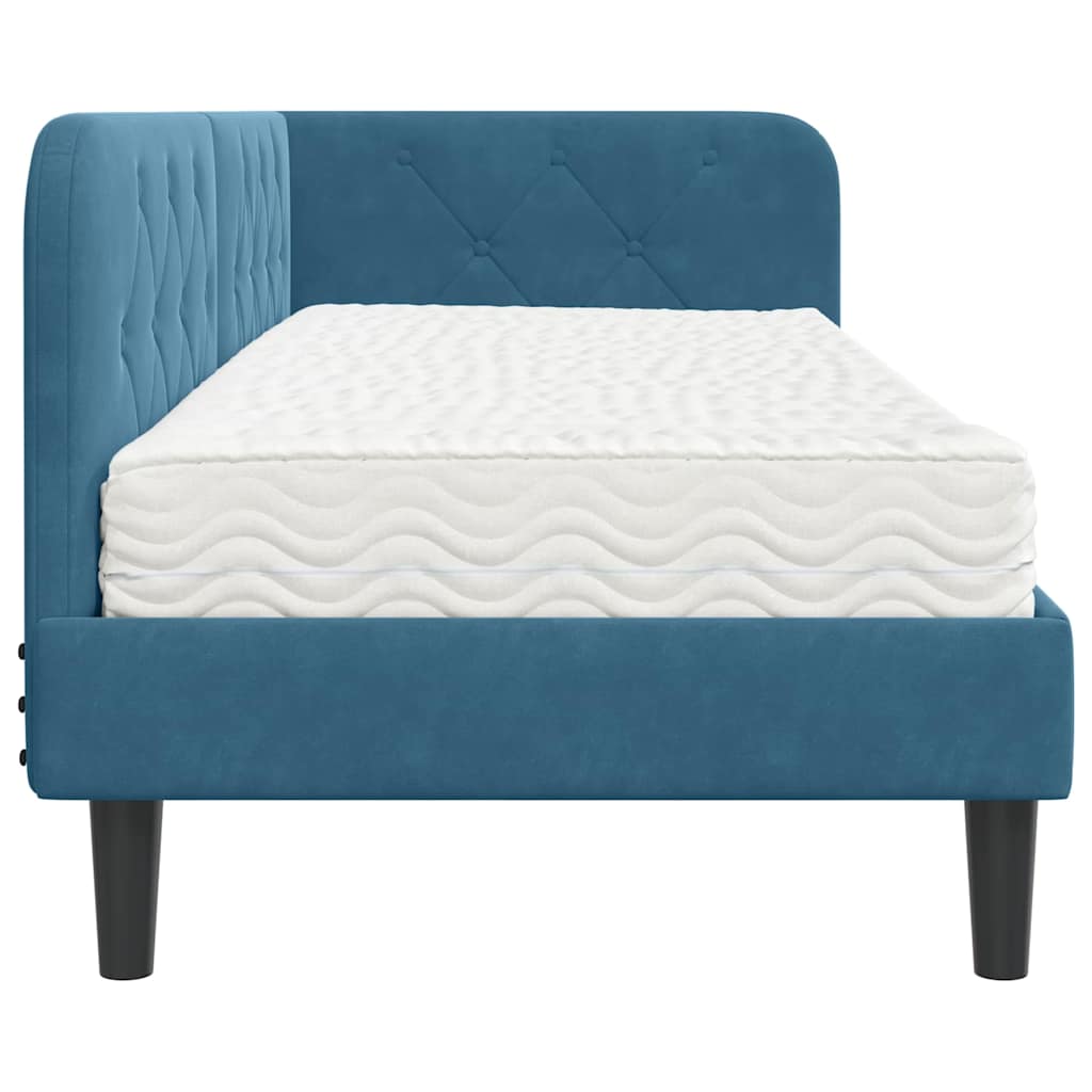 vidaXL Hoekbedframe met matras Blauw 80 x 200 cm Fluweel