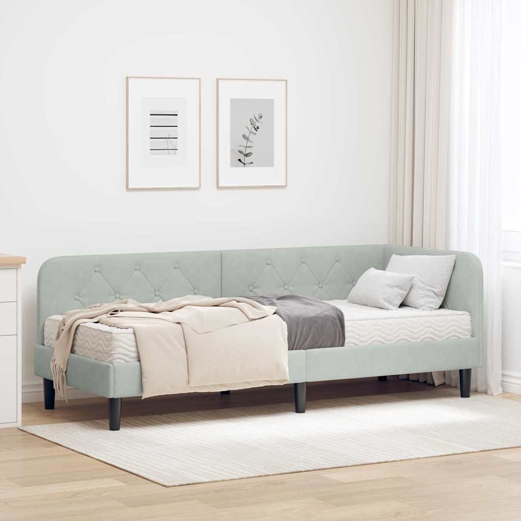 vidaXL Hoekbedframe met matras Blauw 80 x 200 cm Fluweel
