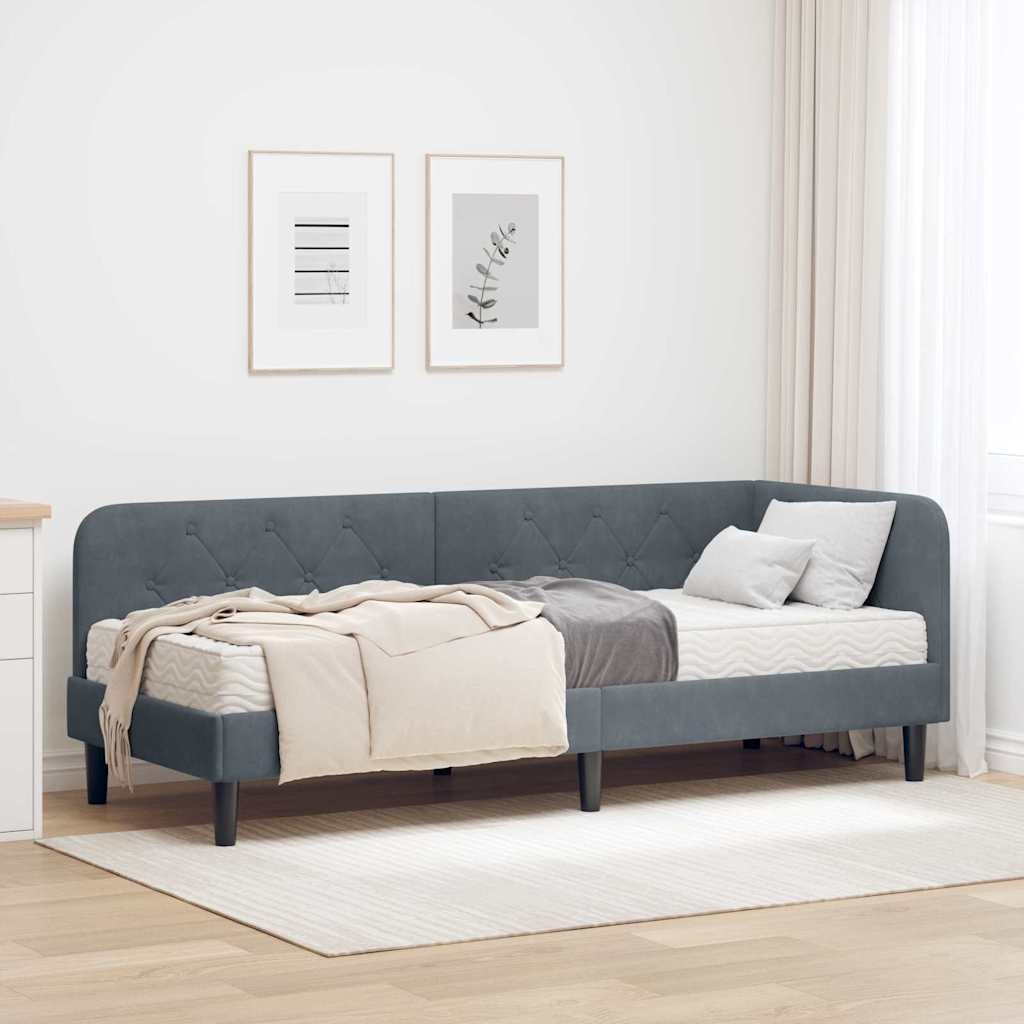 vidaXL Hoekbedframe met matras Blauw 80 x 200 cm Fluweel