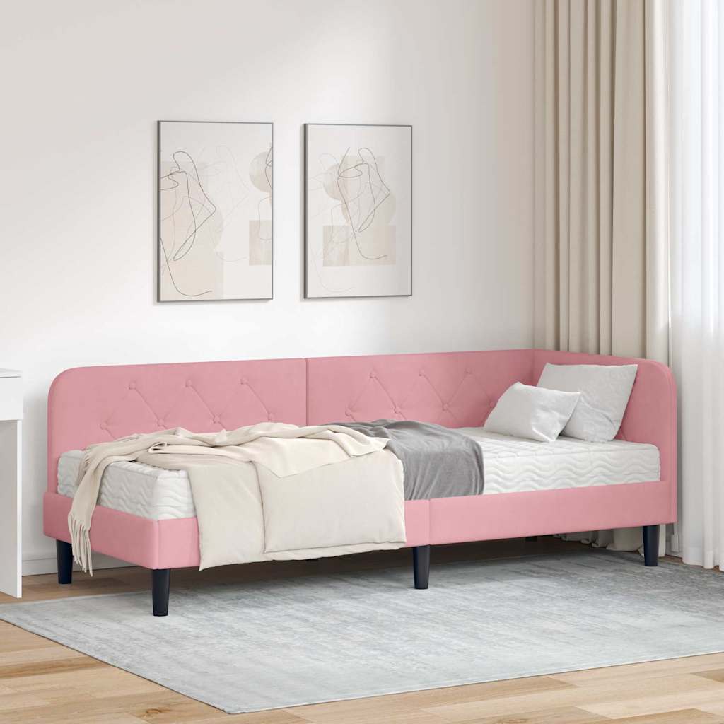 vidaXL Hoekbedframe met matras Blauw 80 x 200 cm Fluweel