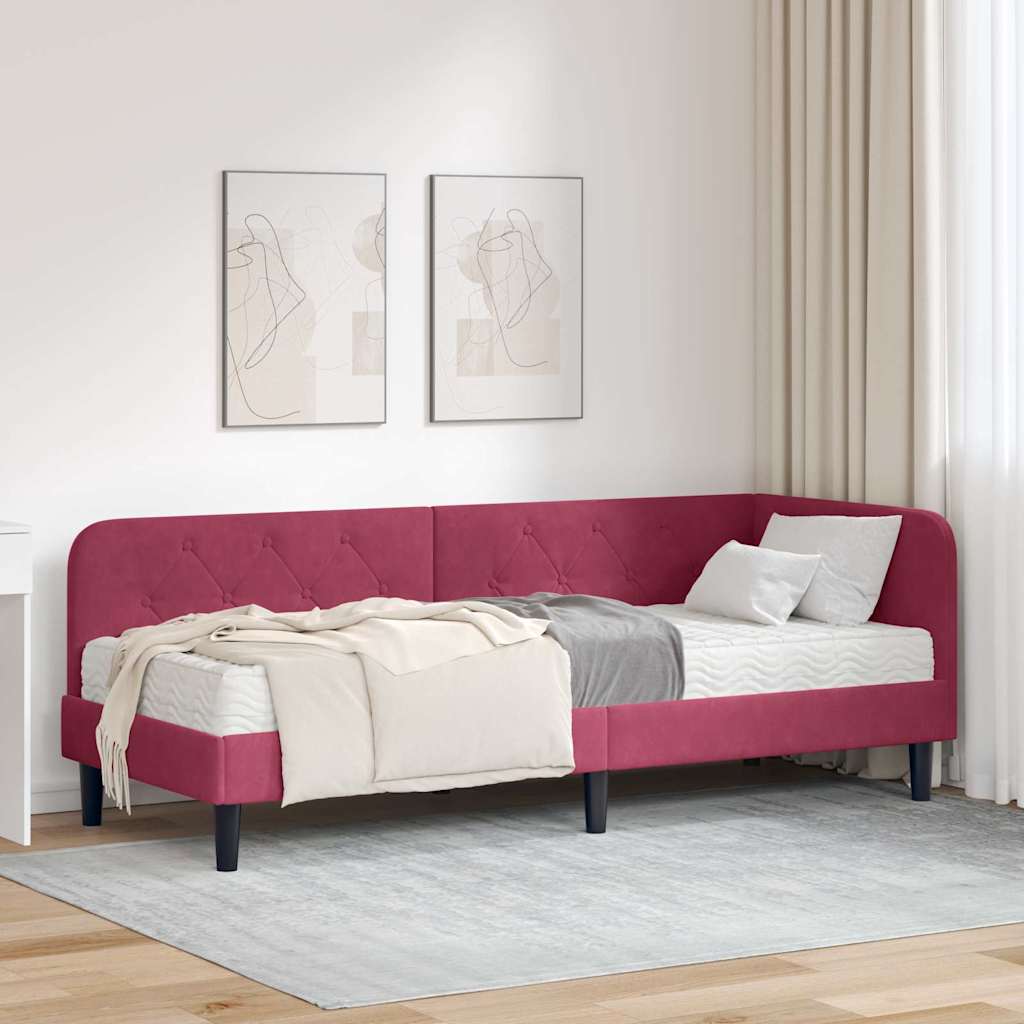 vidaXL Hoekbedframe met matras Blauw 80 x 200 cm Fluweel