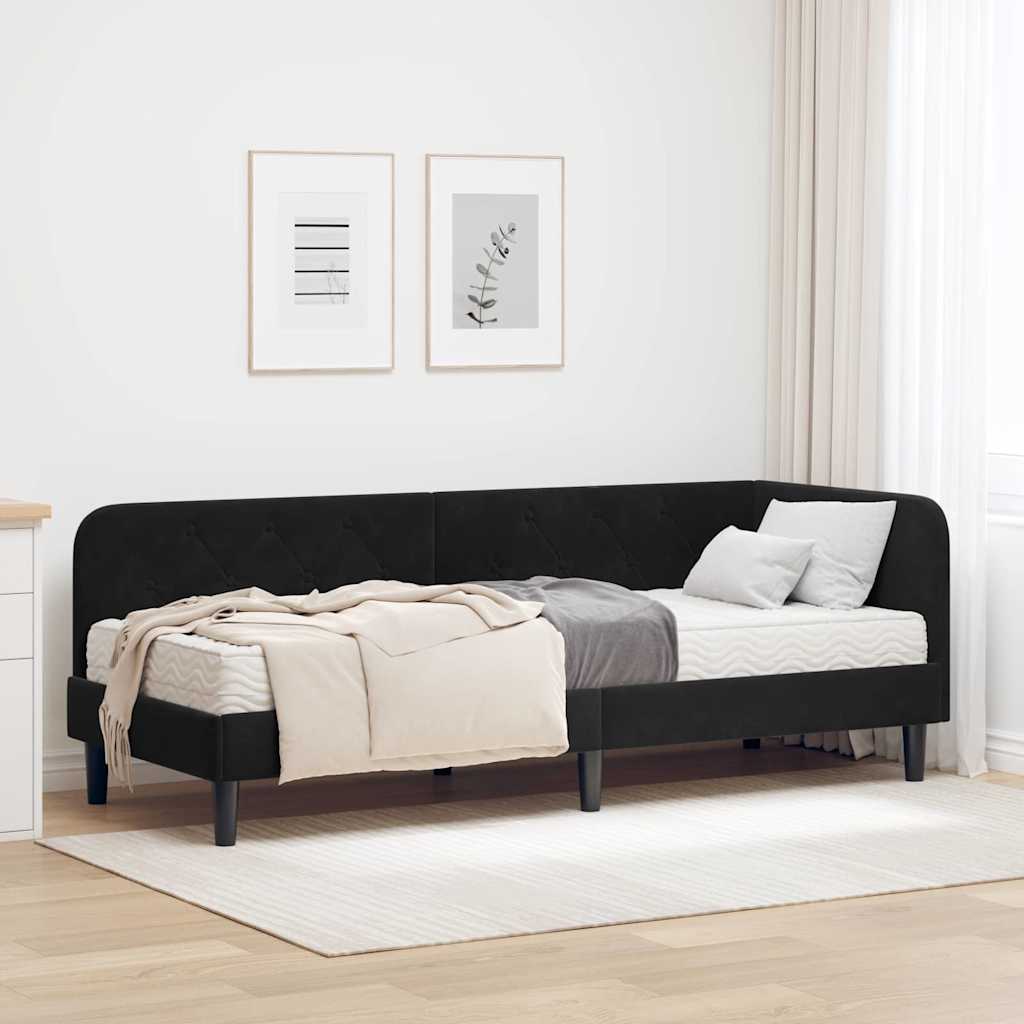 vidaXL Hoekbedframe met matras Blauw 80 x 200 cm Fluweel