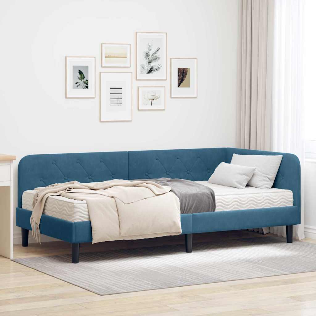 vidaXL Hoekbedframe met matras Blauw 80 x 200 cm Fluweel