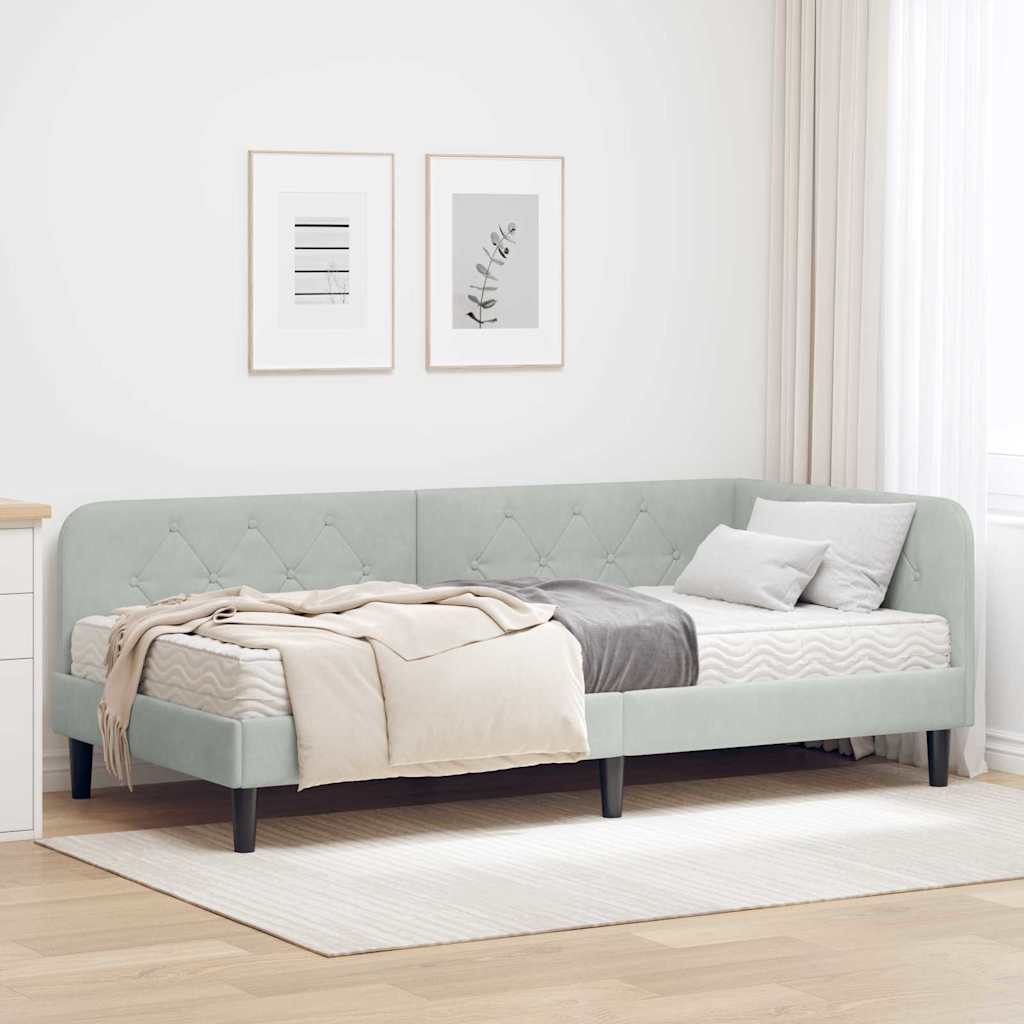 vidaXL Hoekbedframe met matras Blauw 80 x 200 cm Fluweel