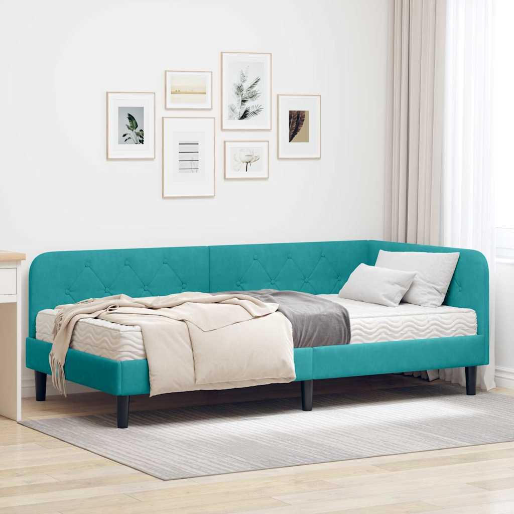 vidaXL Hoekbedframe met matras Blauw 80 x 200 cm Fluweel