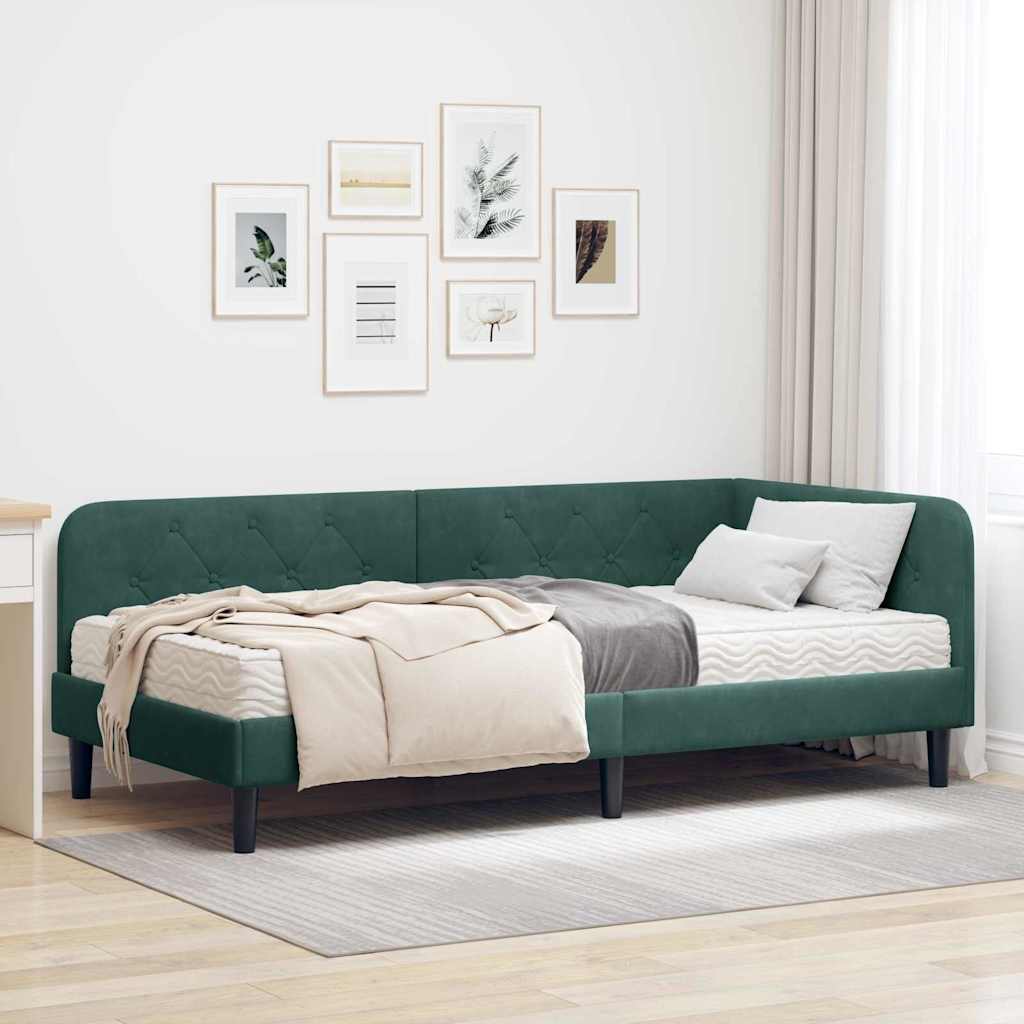 vidaXL Hoekbedframe met matras Blauw 80 x 200 cm Fluweel