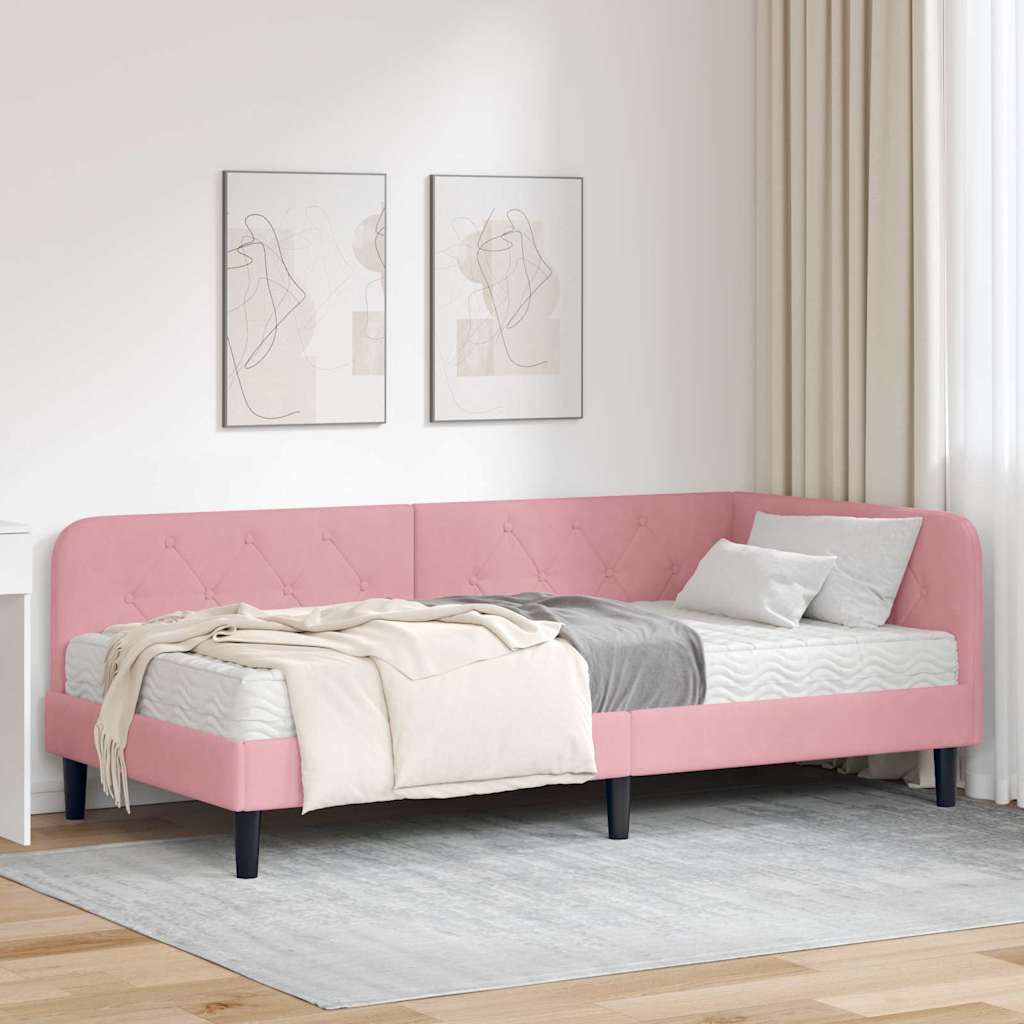 vidaXL Hoekbedframe met matras Blauw 80 x 200 cm Fluweel