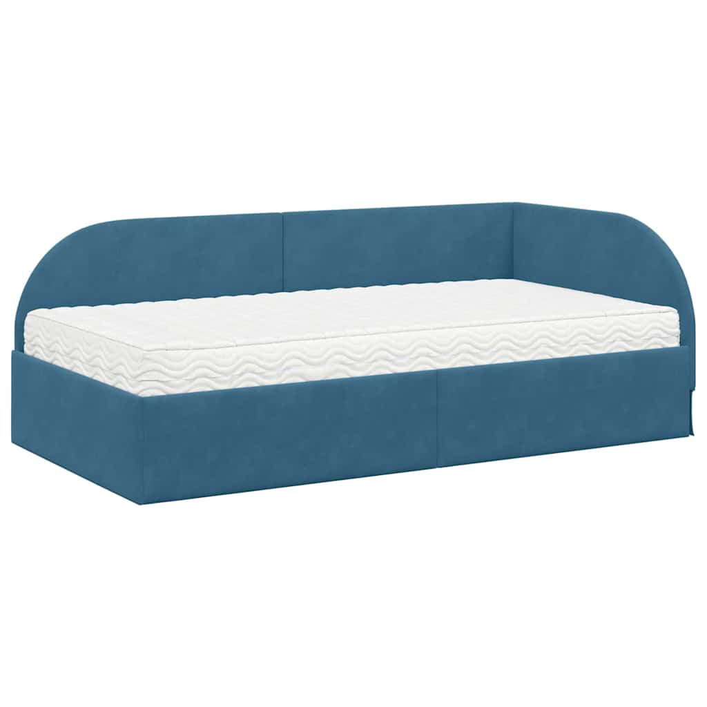 vidaXL Hoekbedframe met Matras met hoofdeinde 2 pcs Blauw Fluweel