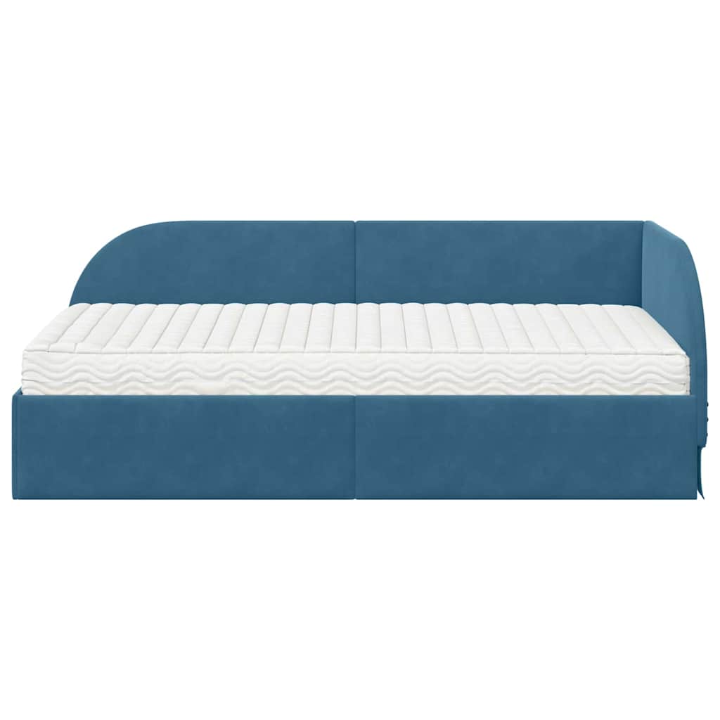 vidaXL Hoekbedframe met Matras met hoofdeinde 2 pcs Blauw Fluweel