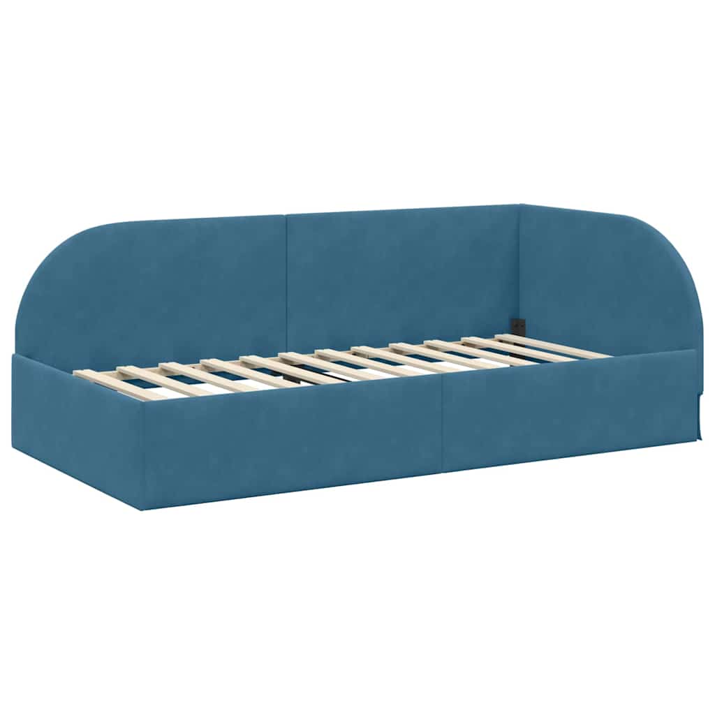 vidaXL Hoekbedframe met Matras met hoofdeinde 2 pcs Blauw Fluweel