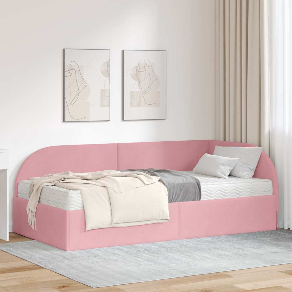 vidaXL Hoekbedframe met Matras met hoofdeinde 2 pcs Blauw Fluweel