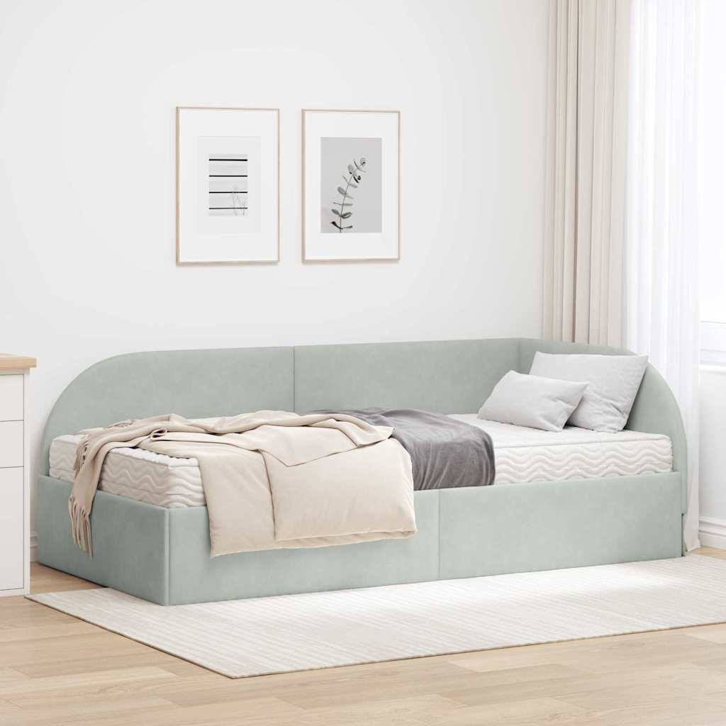 vidaXL Hoekbedframe met Matras met hoofdeinde 2 pcs Blauw Fluweel