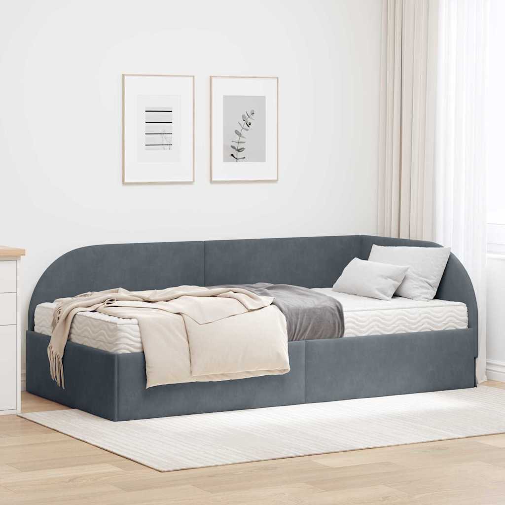 vidaXL Hoekbedframe met Matras met hoofdeinde 2 pcs Blauw Fluweel