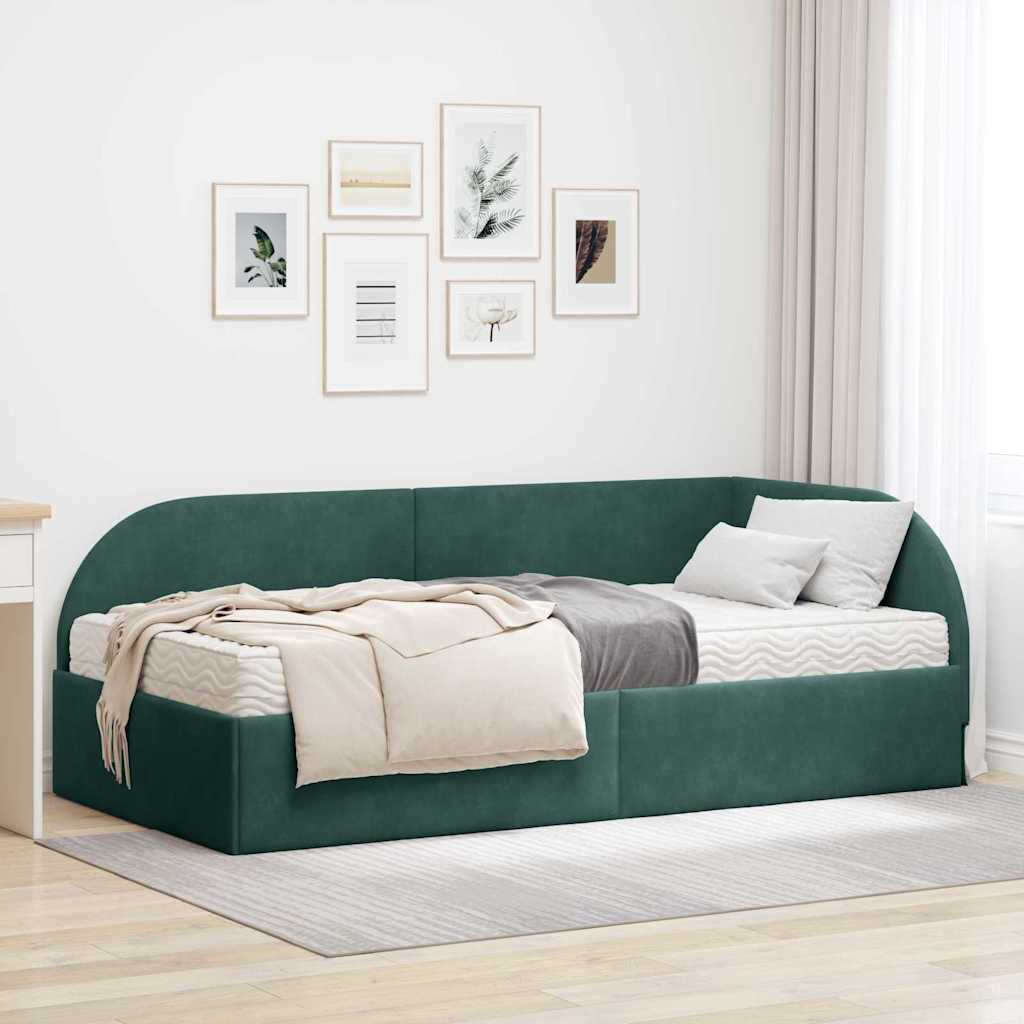 vidaXL Hoekbedframe met Matras met hoofdeinde 2 pcs Blauw Fluweel