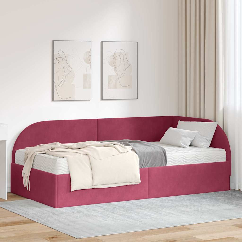 vidaXL Hoekbedframe met Matras met hoofdeinde 2 pcs Blauw Fluweel