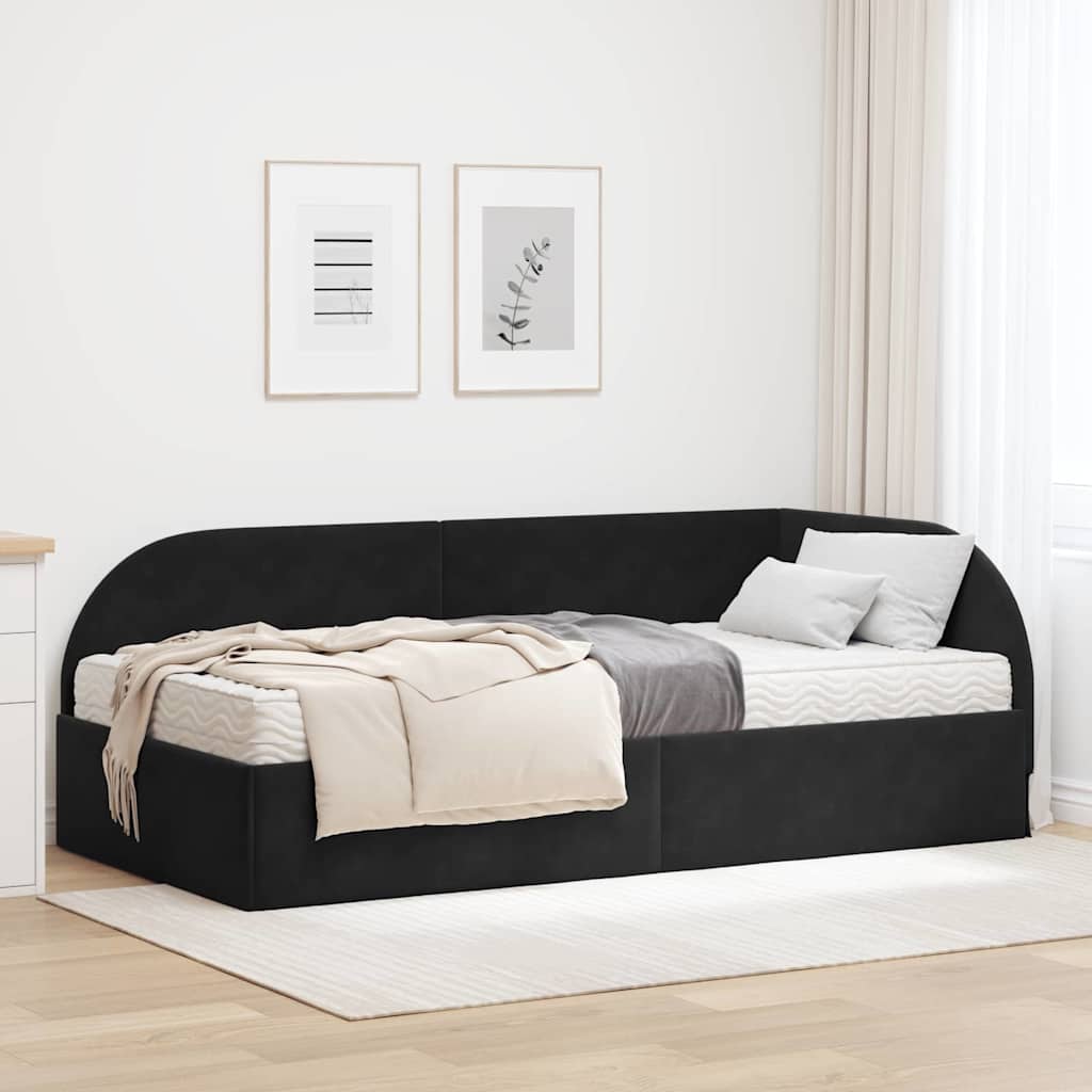 vidaXL Hoekbedframe met Matras met hoofdeinde 2 pcs Blauw Fluweel
