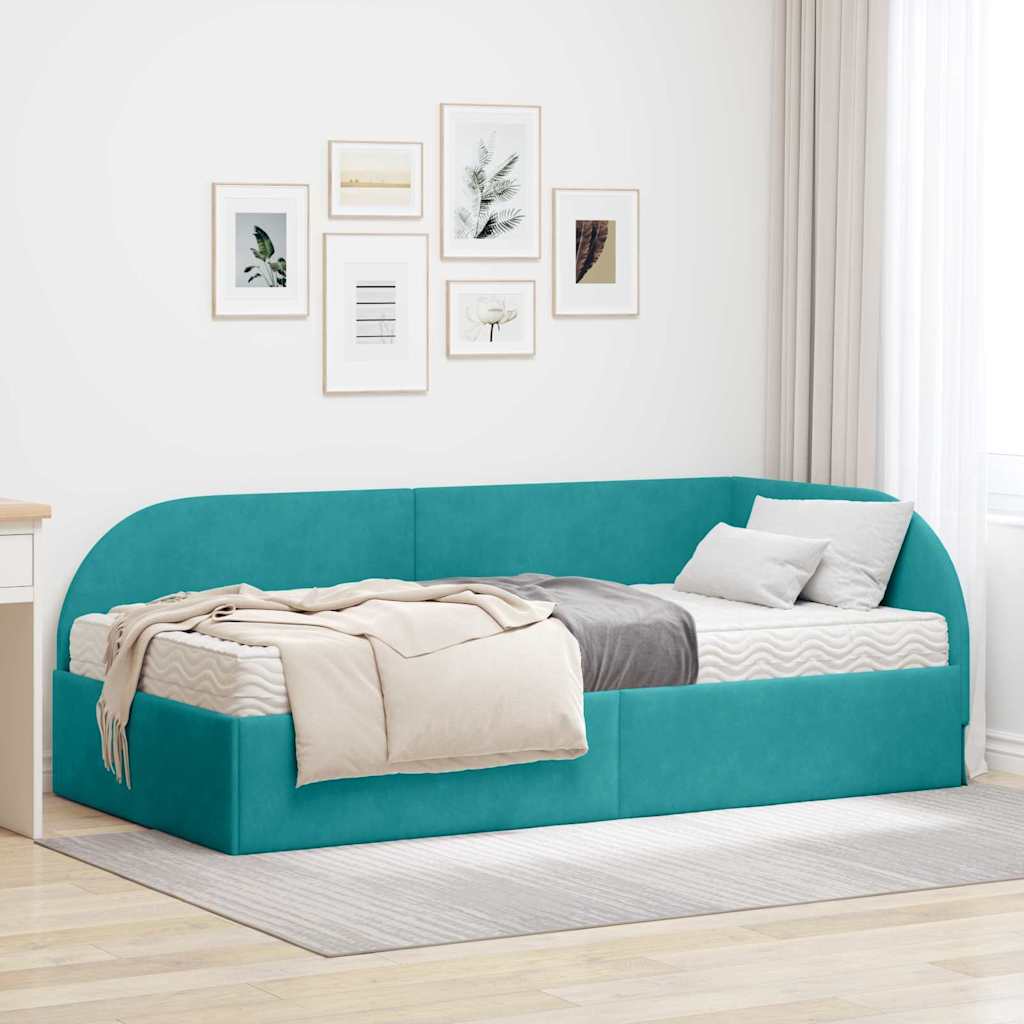vidaXL Hoekbedframe met Matras met hoofdeinde 2 pcs Blauw Fluweel
