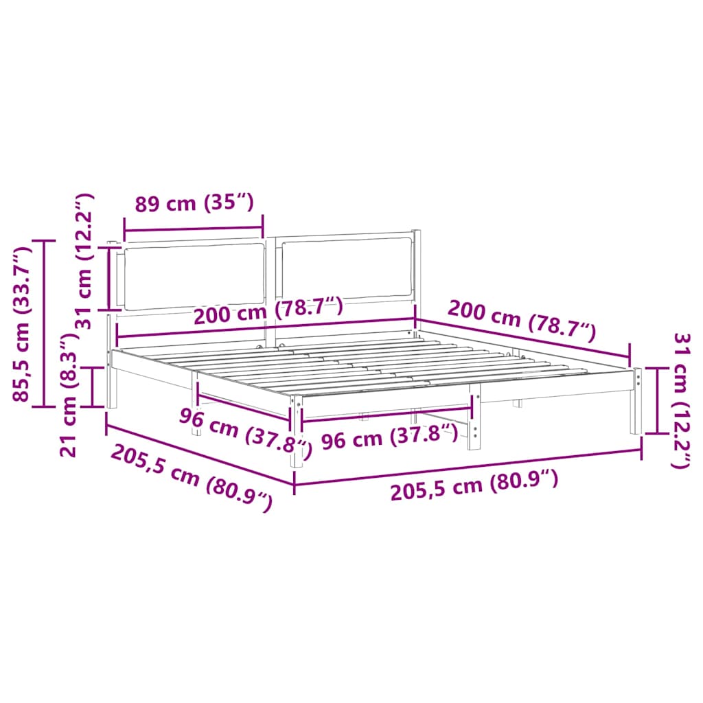 vidaXL Bedframe Lichtgrijs 200 x 200 cm Massief grenenhout