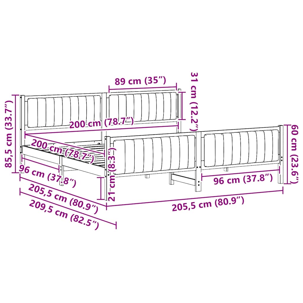 vidaXL Bedframe Bruin en lichtgrijs 200 x 200 cm Massief grenenhout