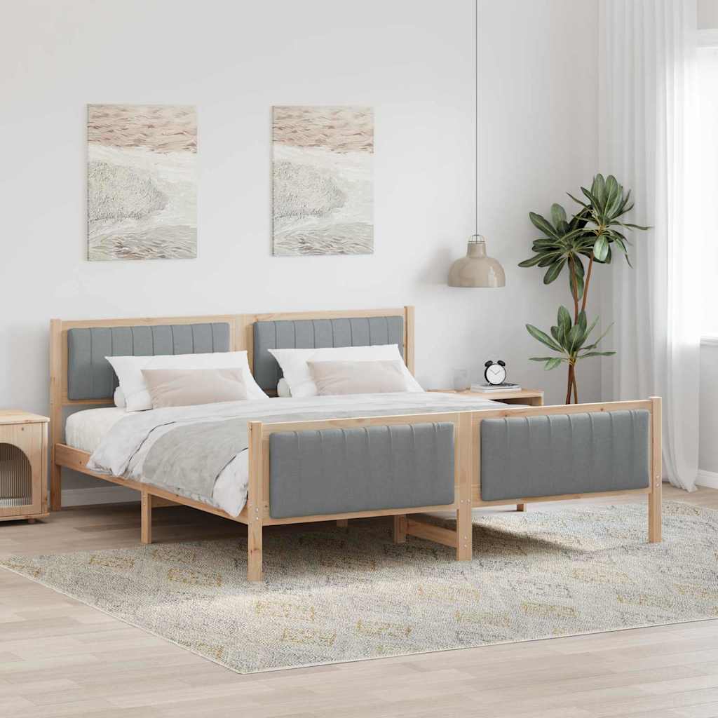 vidaXL Bedframe Bruin en lichtgrijs 200 x 200 cm Massief grenenhout