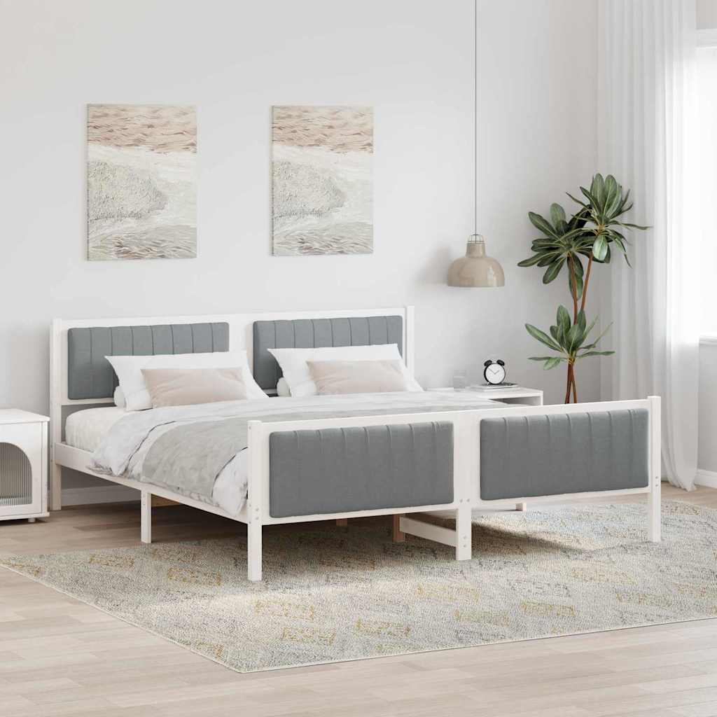 vidaXL Bedframe Bruin en lichtgrijs 200 x 200 cm Massief grenenhout