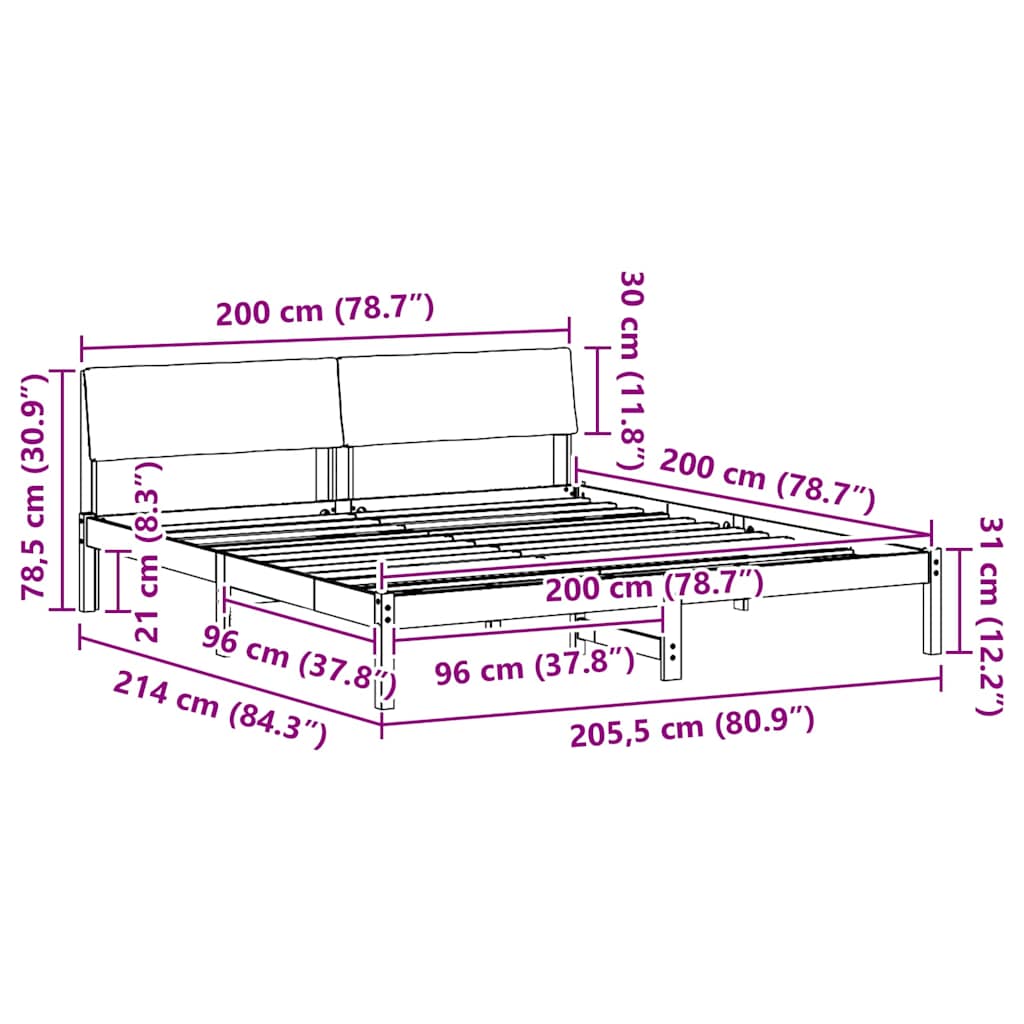 vidaXL Bedframe Bruin en lichtgrijs 200 x 200 cm Massief grenenhout
