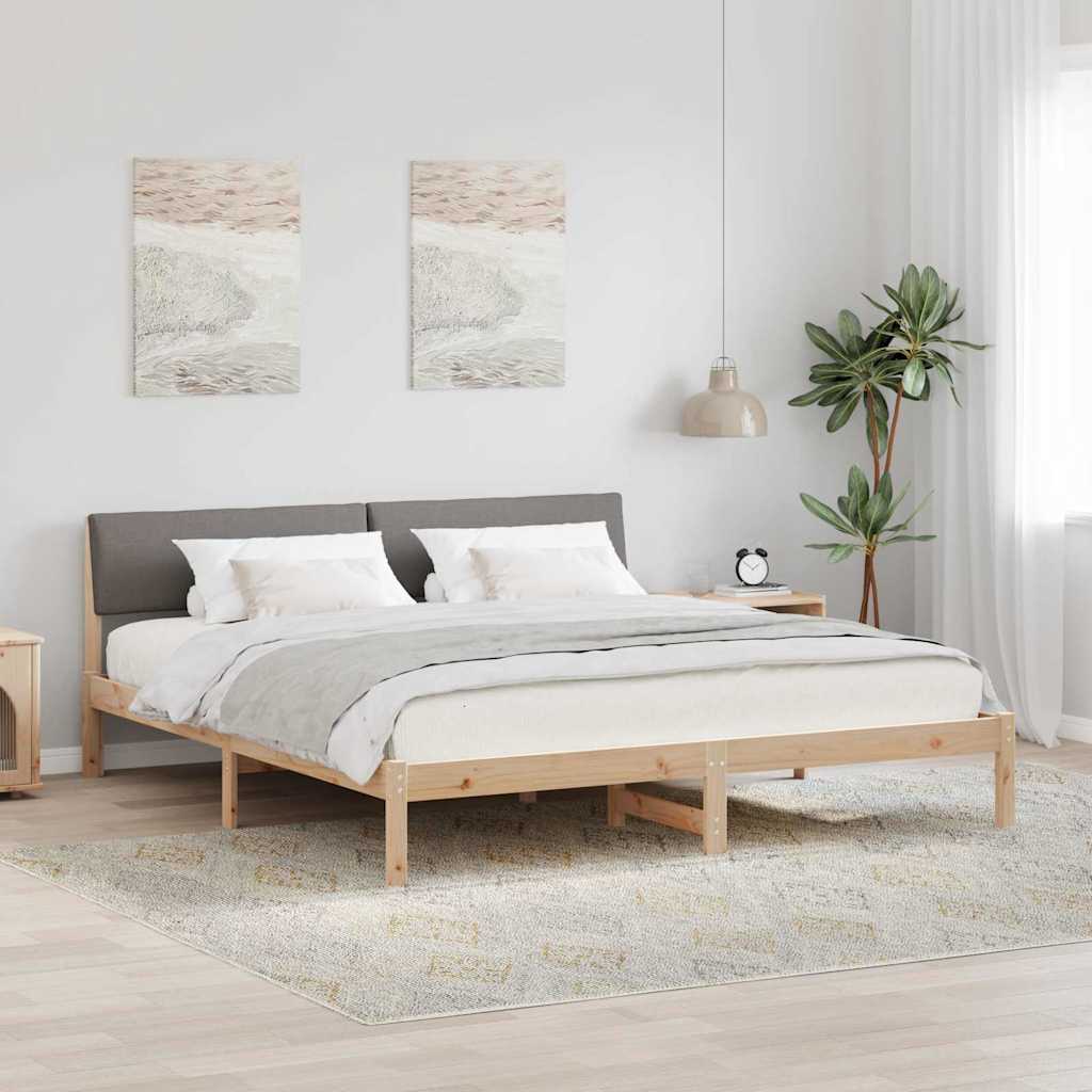 vidaXL Bedframe Bruin en lichtgrijs 200 x 200 cm Massief grenenhout