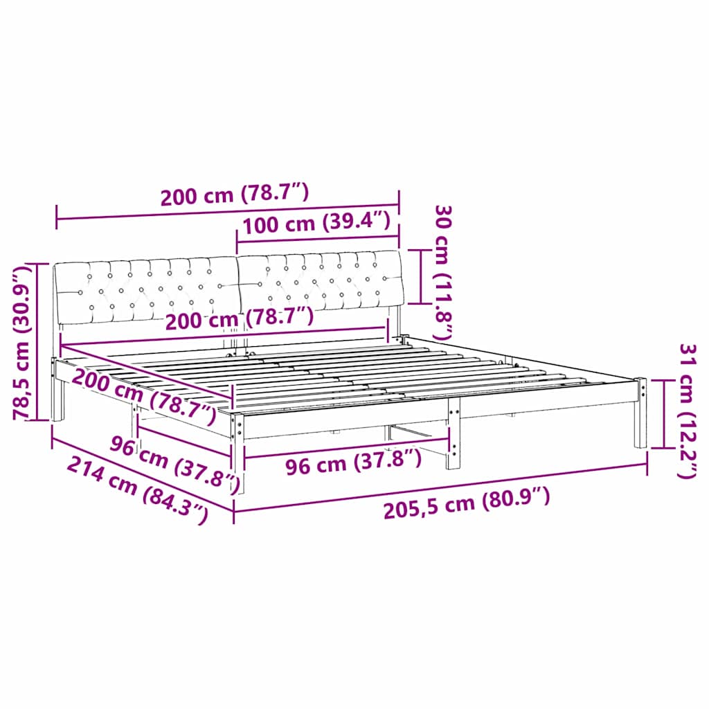 vidaXL Bedframe Bruin en lichtgrijs 200 x 200 cm Massief grenenhout
