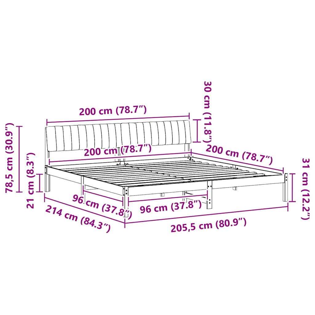 vidaXL Bedframe Bruin en lichtgrijs 200 x 200 cm Massief grenenhout