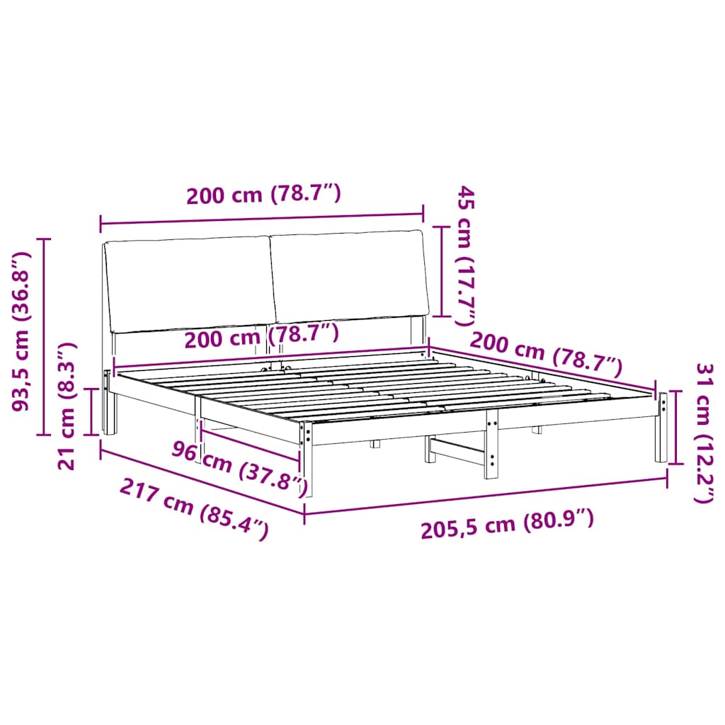 vidaXL Bedframe Bruin en lichtgrijs 200 x 200 cm Massief grenenhout