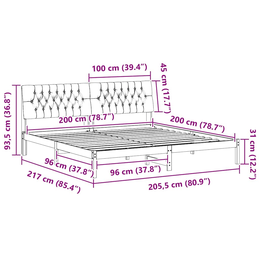 vidaXL Bedframe met Gevoerd Hoofdgedeelte Bruin 200 x 200 cm