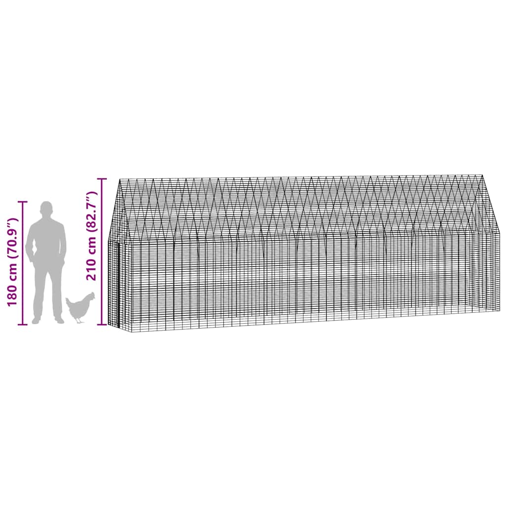 vidaXL Kippenhok 2 pcs Zilver 600 x 100 x 210 cm Gegalvaniseerd staal