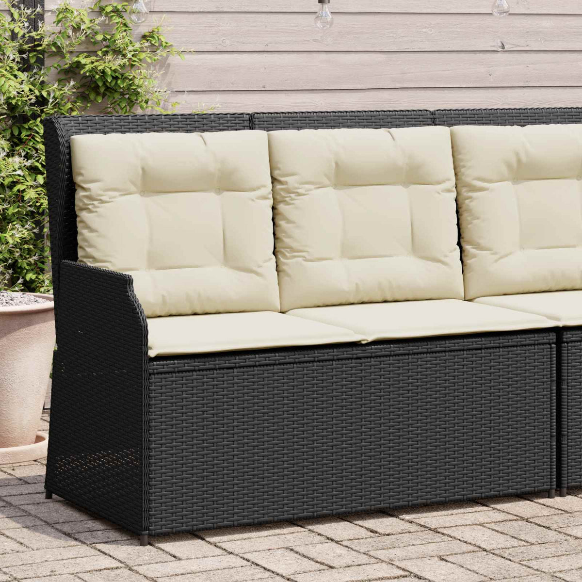 vidaXL Tuinbank met kussen Beige Poly riet