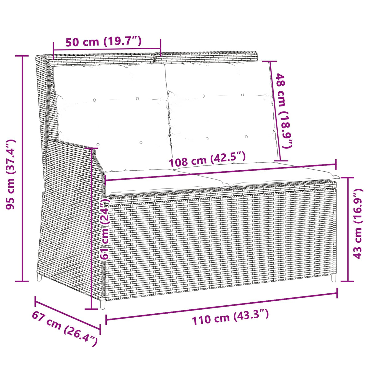 vidaXL Tuinbank met kussen Beige Poly riet
