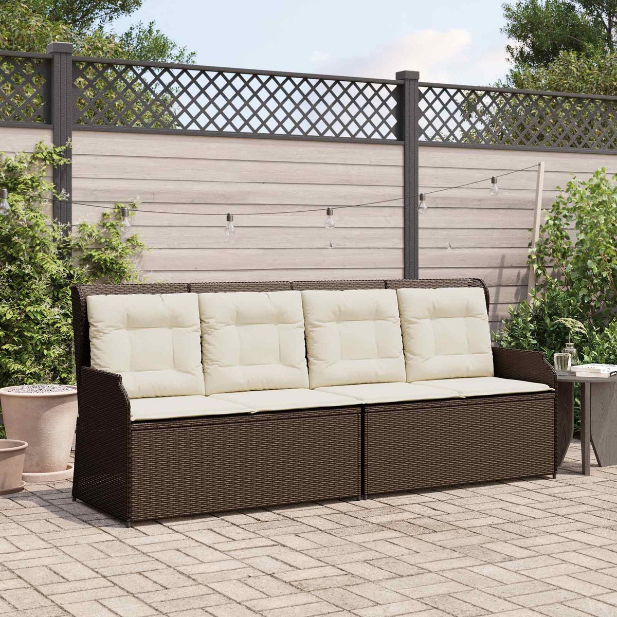 vidaXL Tuinbank met kussen Beige Poly riet