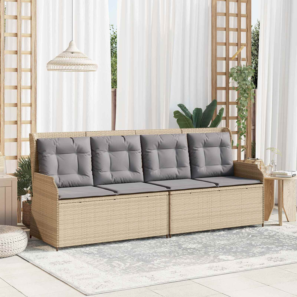 vidaXL Tuinbank met kussen Beige Poly riet