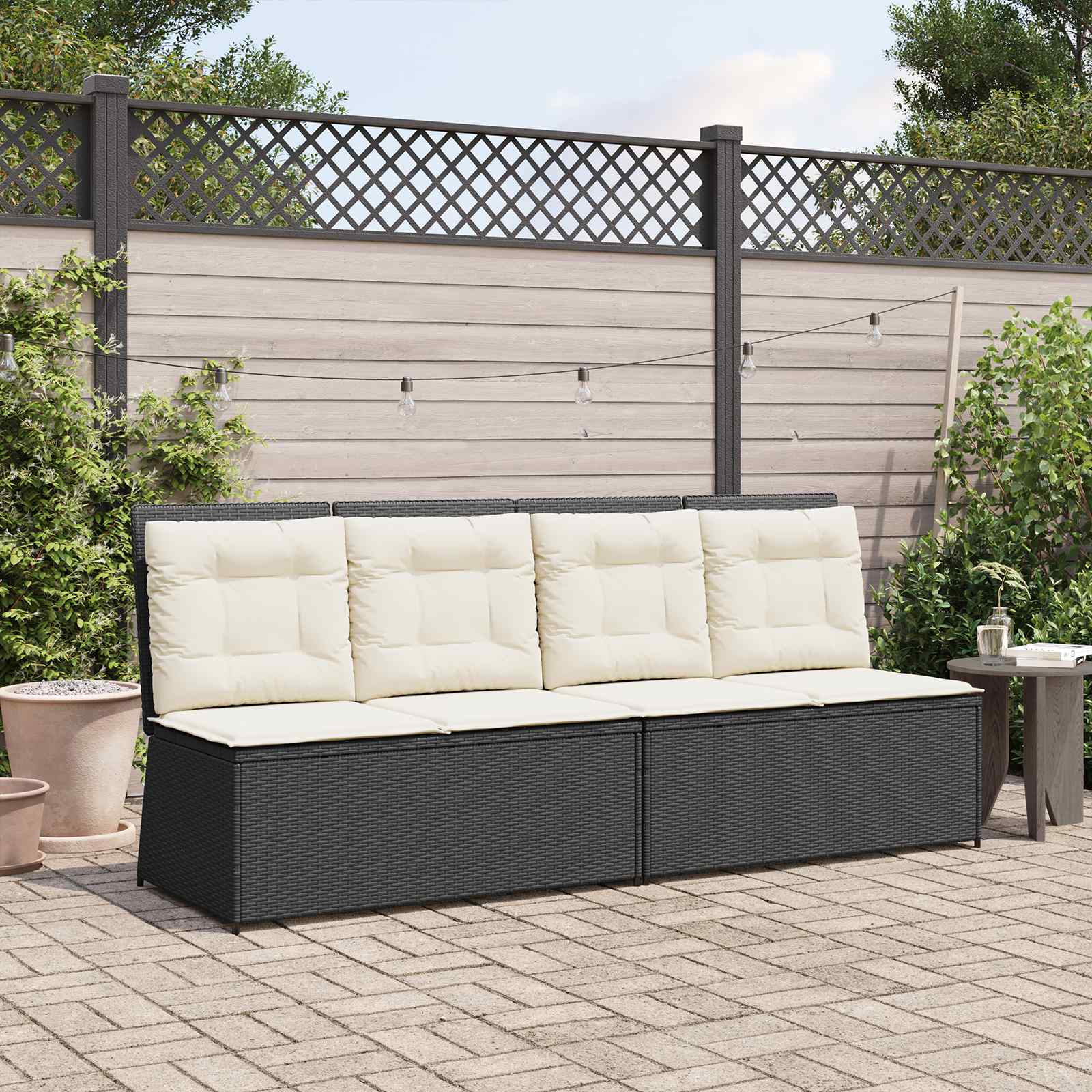 vidaXL Tuinbank met kussen Beige Poly riet