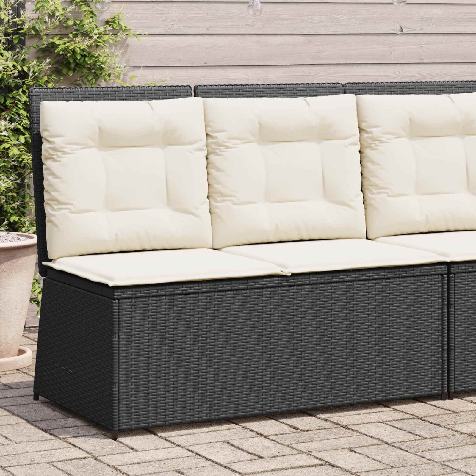 vidaXL Tuinbank met kussen Beige Poly riet