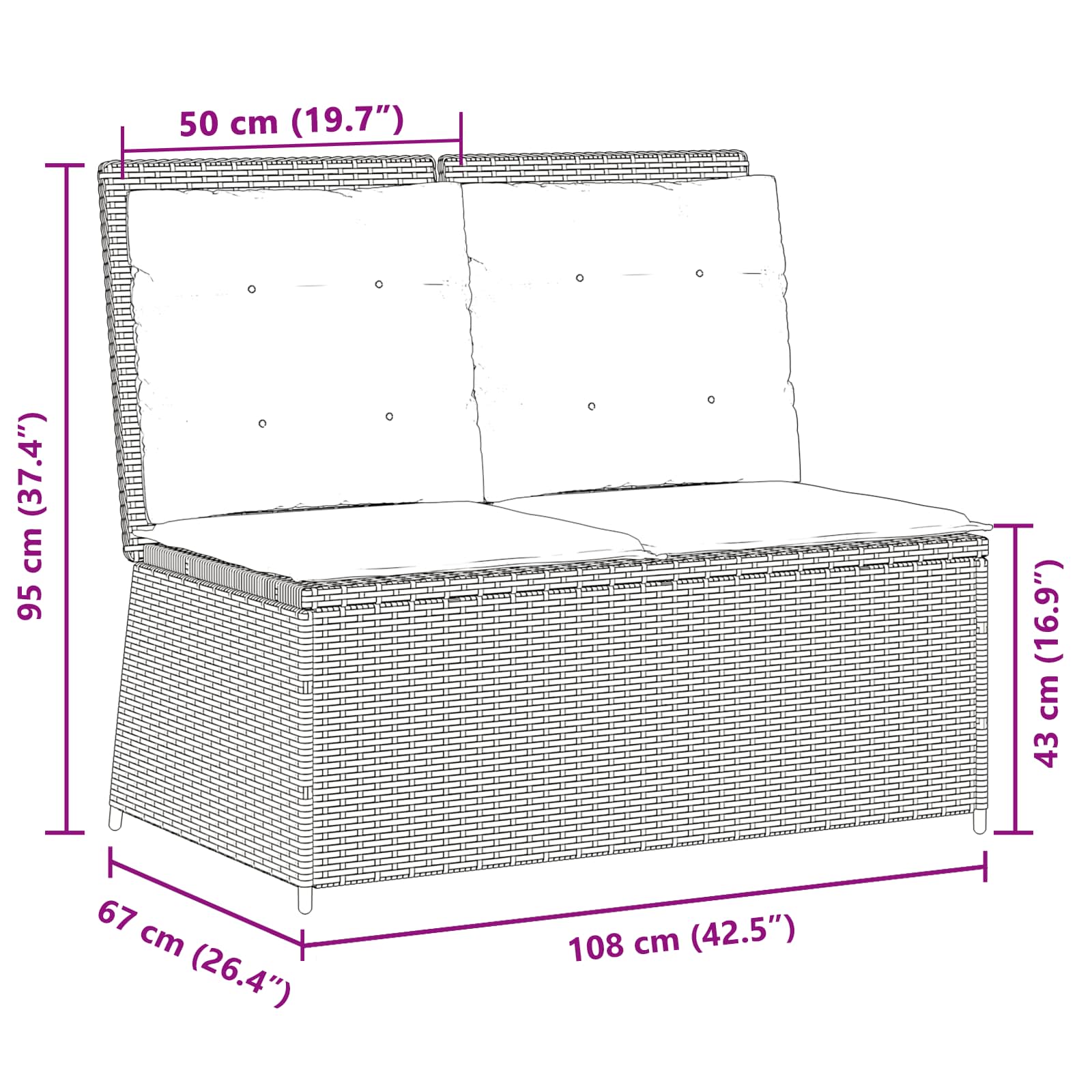 vidaXL Tuinbank met kussen Beige Poly riet