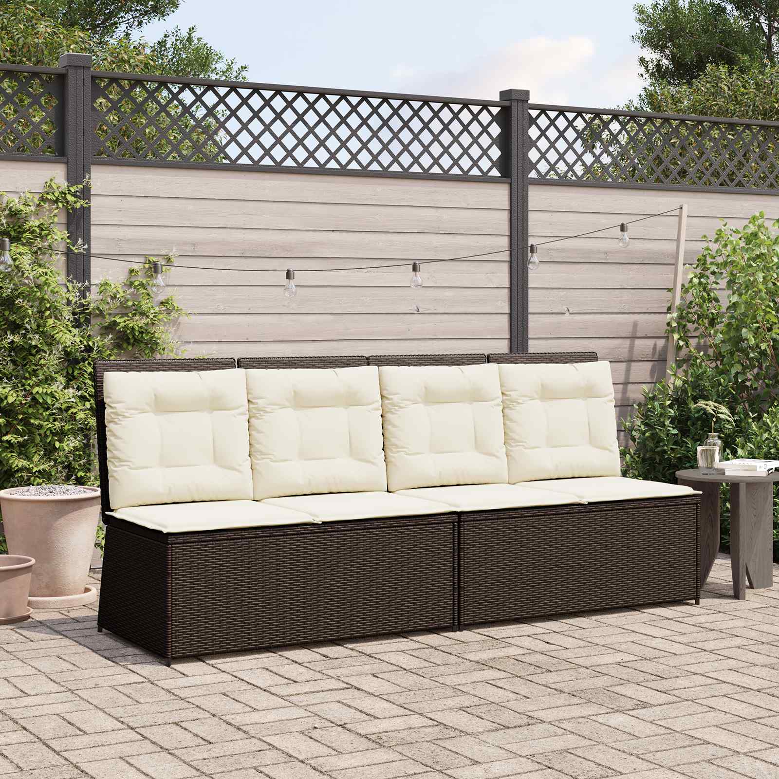 vidaXL Tuinbank met kussen Beige Poly riet