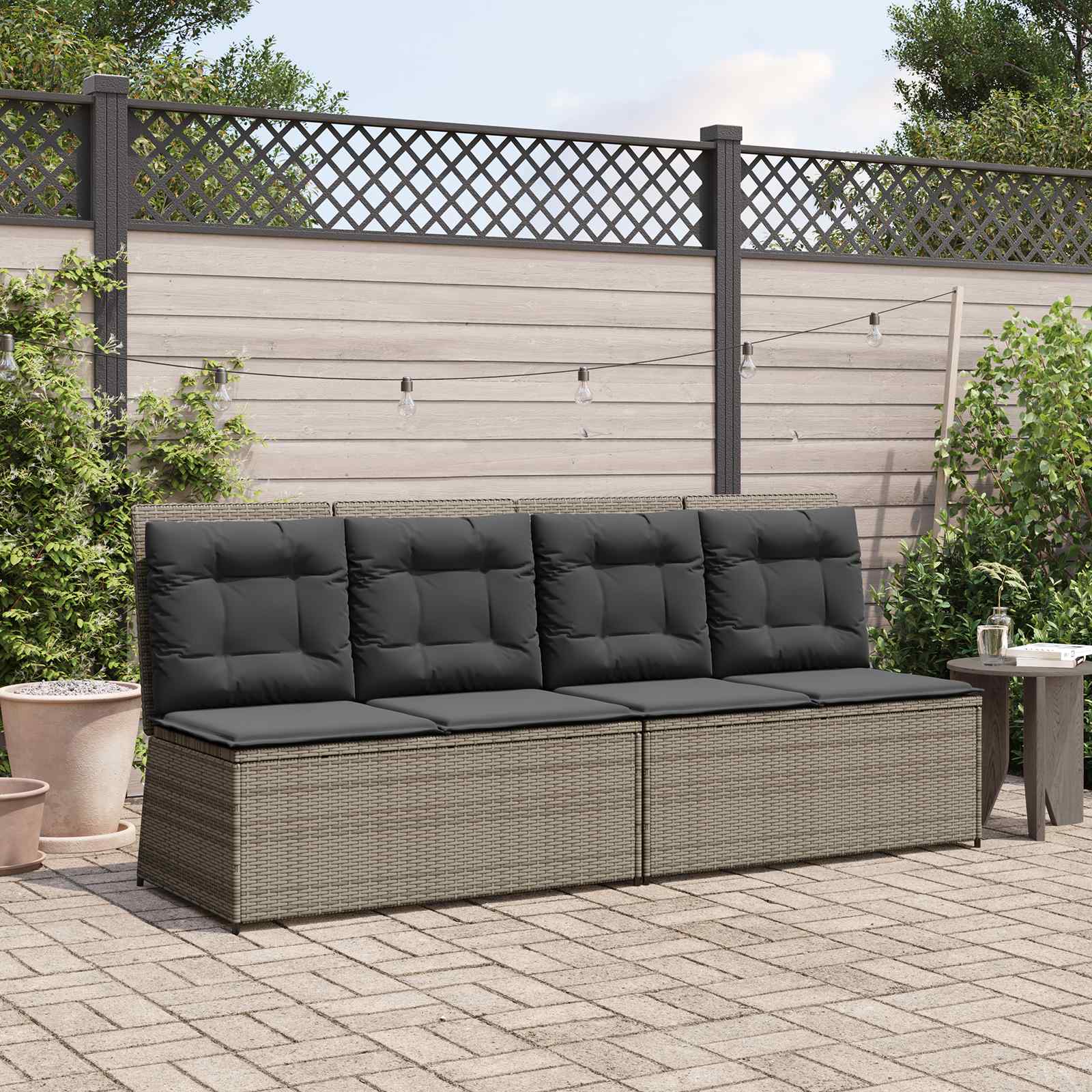 vidaXL Tuinbank met kussen Beige Poly riet