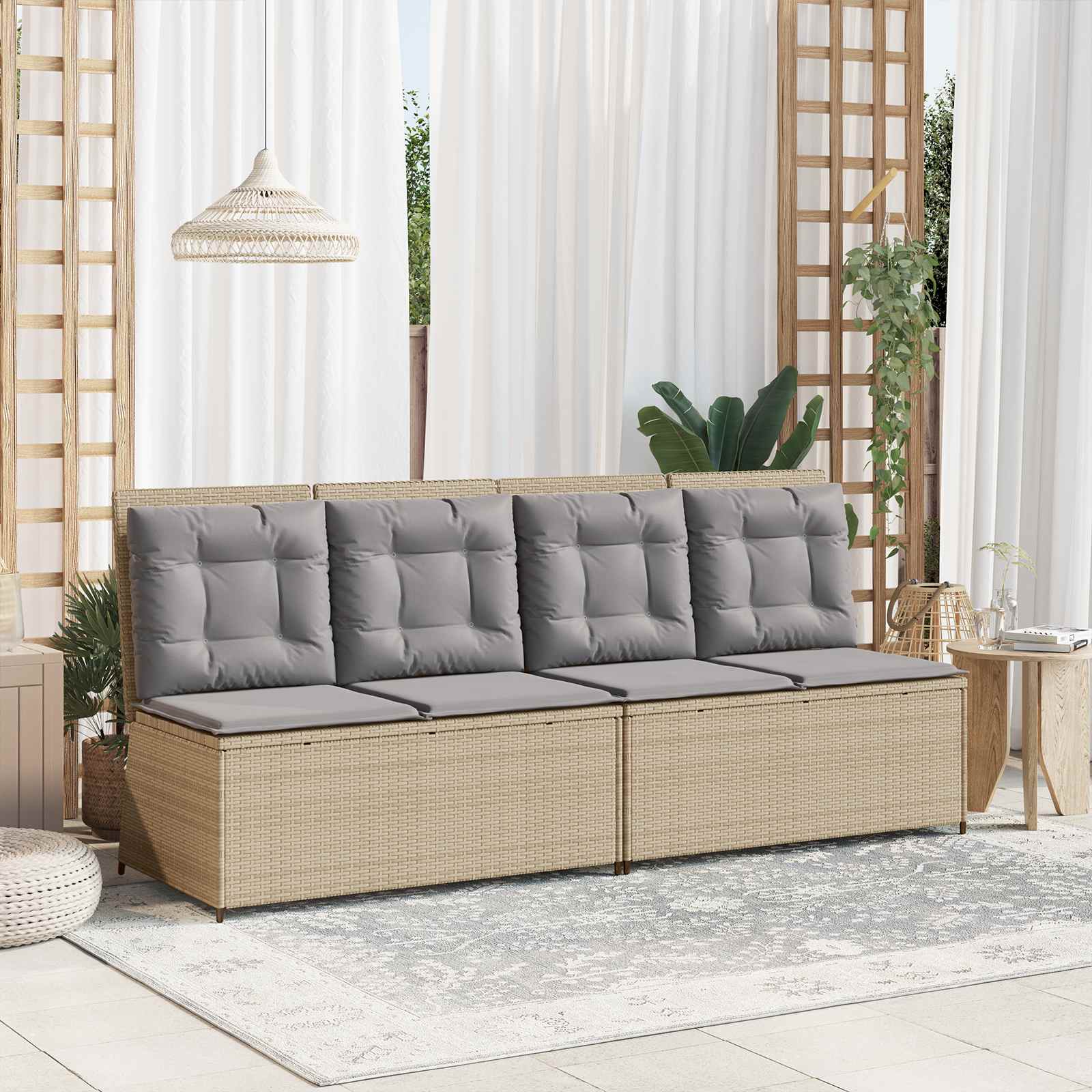 vidaXL Tuinbank met kussen Beige Poly riet
