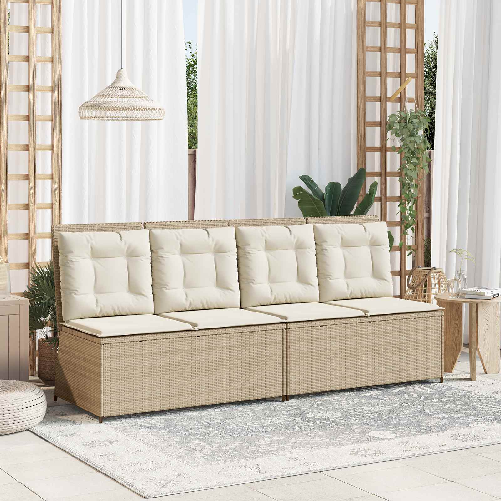 vidaXL Tuinbank met kussen Beige Poly riet