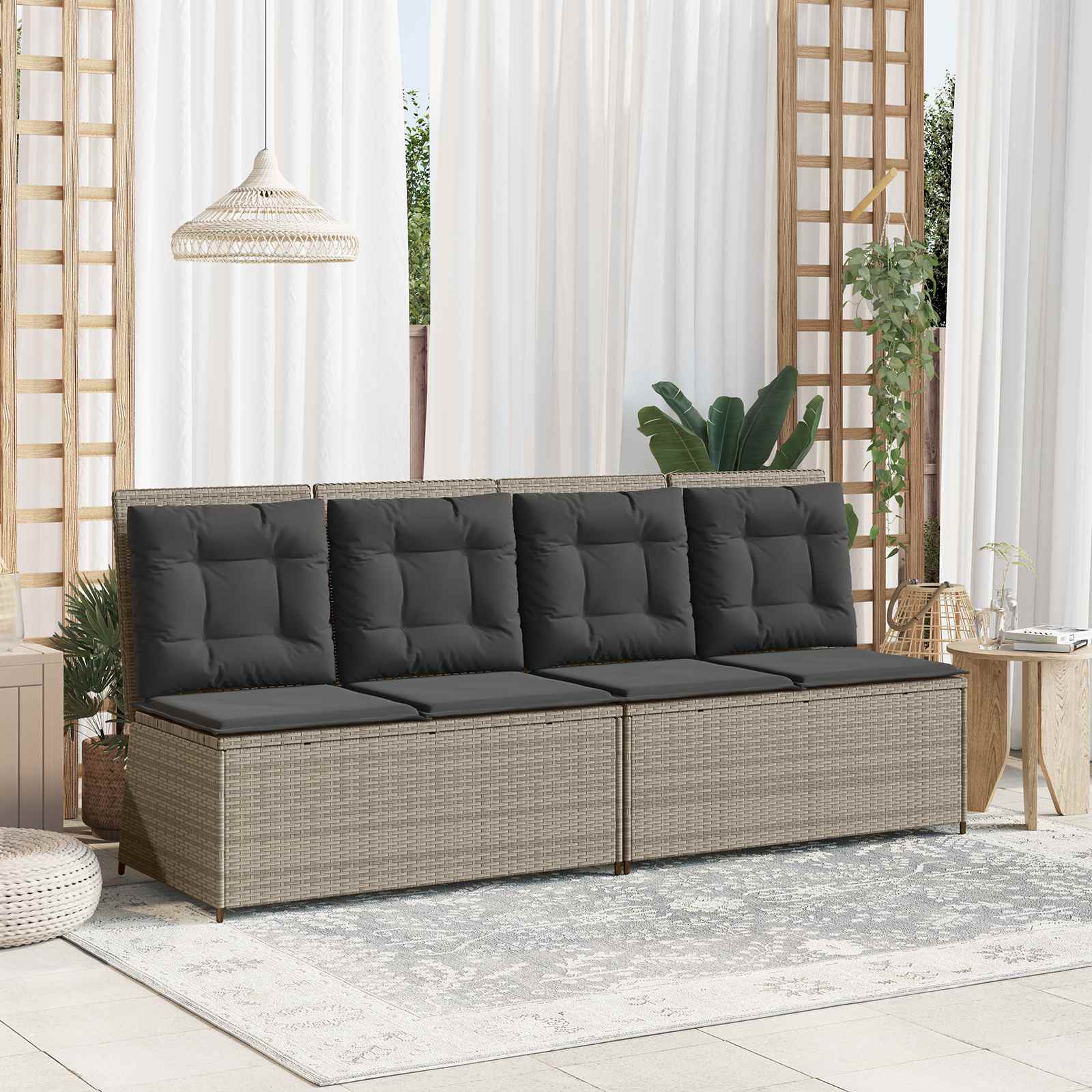 vidaXL Tuinbank met kussen Beige Poly riet