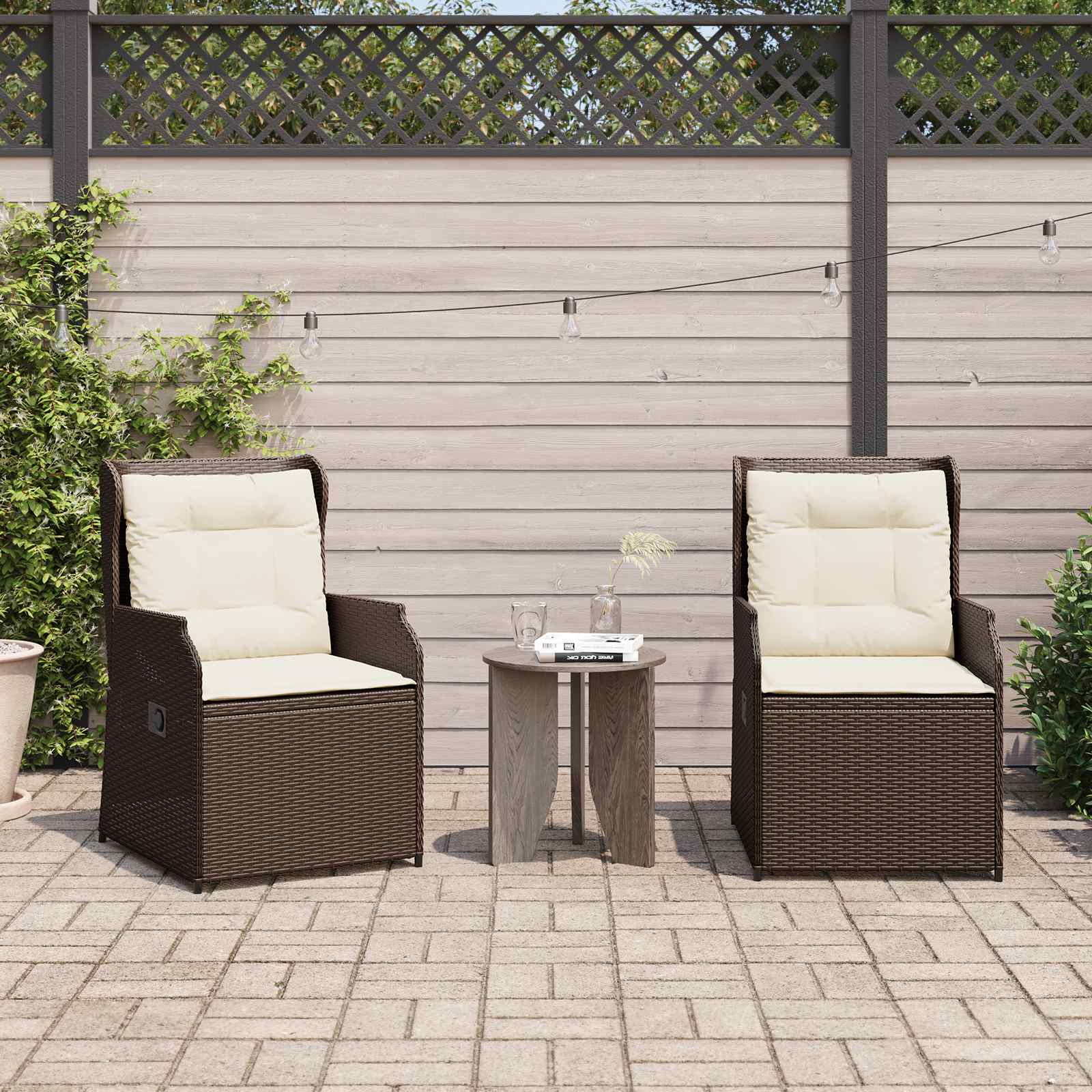 vidaXL Tuinbank met kussen 2 pcs Bruin Poly riet